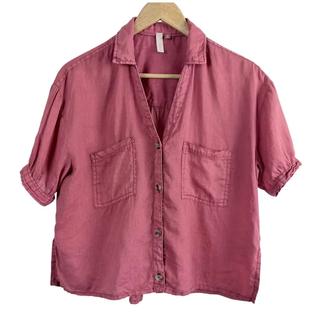 pilcro by anthropologie 100% linen button down beachcore rose women's top xs - Picture 1 of 8